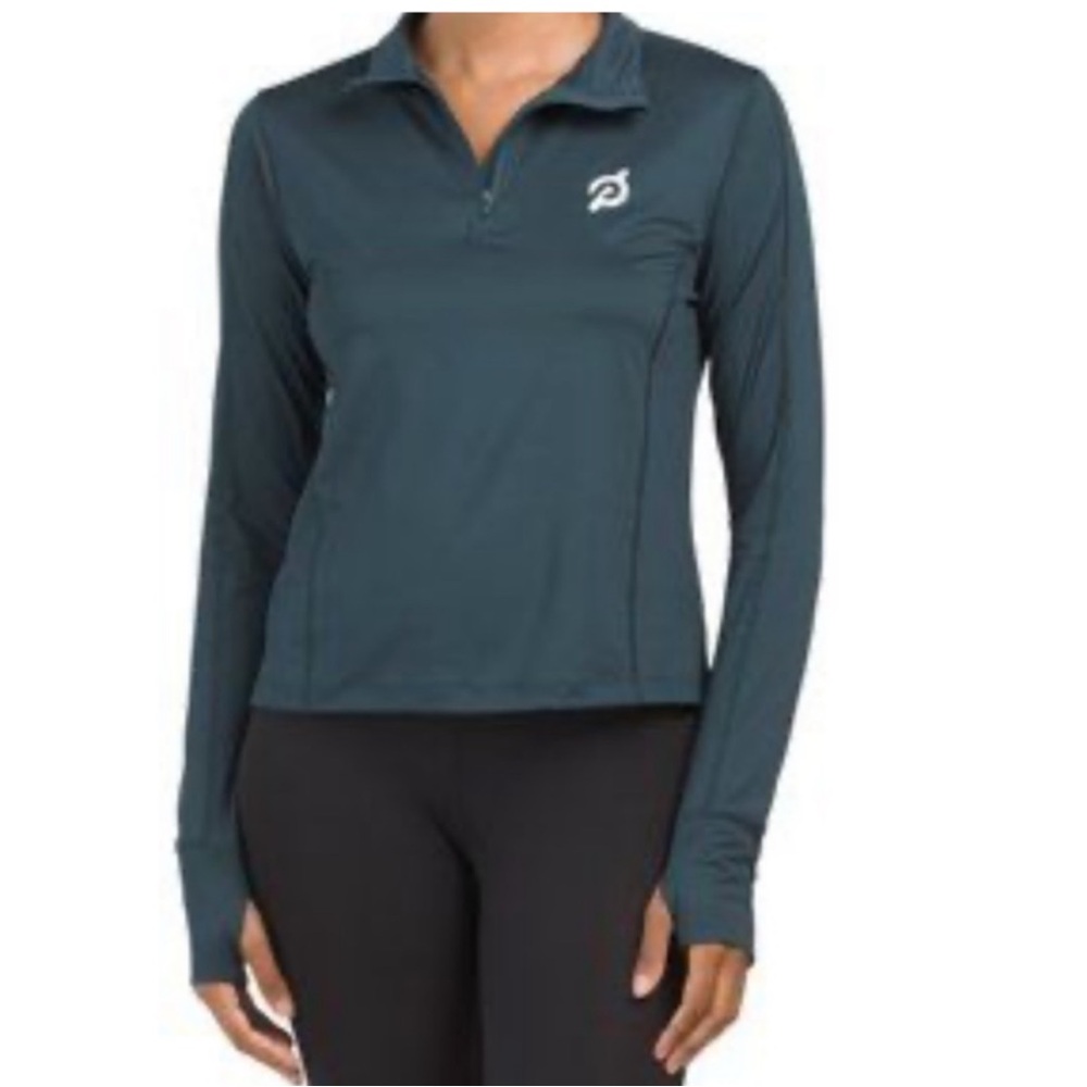 Peloton Quarter Zip Long Sleeve Green Warm Up Pullover Athletic Top Medium